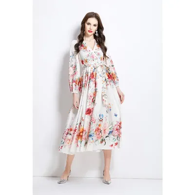 FLOWER PATTERN MID-LENGTH DRESS